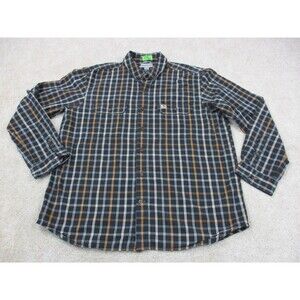 Carhartt Shirt Mens XL Black Yellow Plaid Relaxed Fit Cotton Casual Button Up